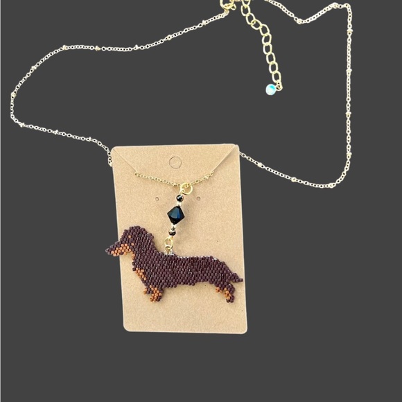 Hand Crafted Jewelry - Beaded handcrafted dachshund pendant with chain